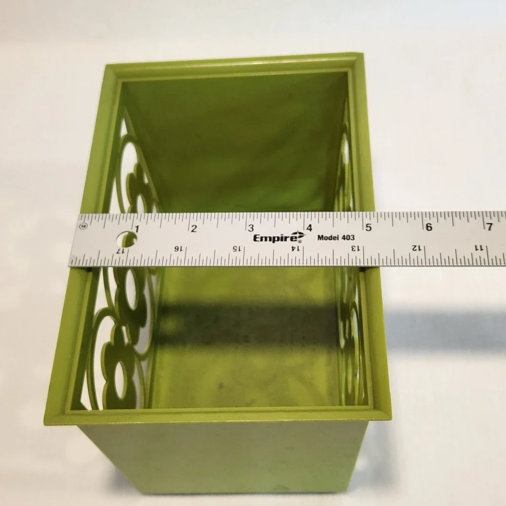 Vintage Lime Green Retro Floral Cutout Napkin Holder‎ Plastic Storage Basket MCM